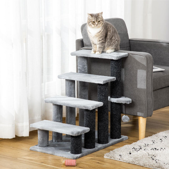 PAWROOM - Pet step with scratching post, 4 steps grey, 60x40x64 cm