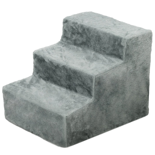 PAWROOM - Hundetrapper 3-trinns 35 cm dyretrapper med plysj-utseende kattetrapper for sengesofa Katter opptil 5 kg lysegrå