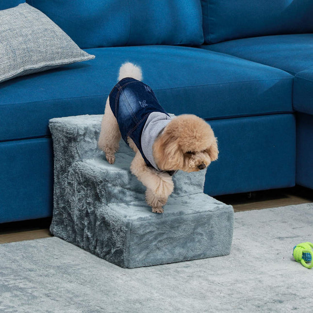 PAWROOM - Hundetrapper 3-trinns 35 cm dyretrapper med plysj-utseende kattetrapper for sengesofa Katter opptil 5 kg lysegrå
