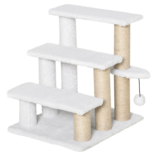 PAWROOM - Pet stairs and scratching post, 3 steps, plush/jute, white