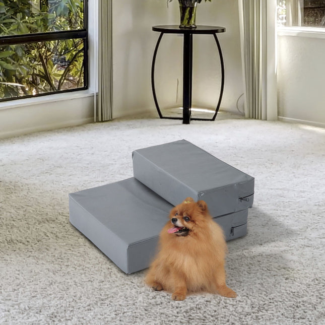 PAWROOM - Foldable 2-Step Pet Stairs for Cats and Dogs, Grey, 45x39x20cm