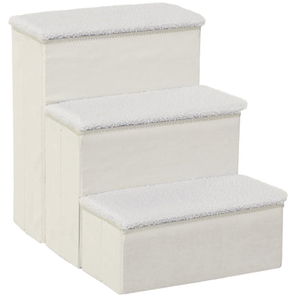 PAWROOM - Pet Stairs Sammenleggbare Kattetrapper/Hundetrapper Med 3 Trinn Og Oppbevaringsplass, For Katter Og Hunder, Mdf, Hvit, 40X54X48Cm