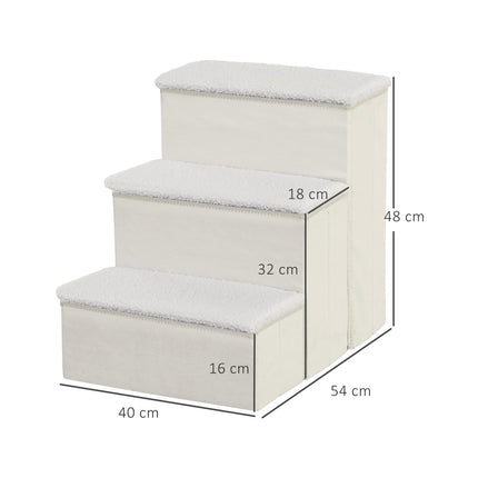 PAWROOM - Pet Stairs Sammenleggbare Kattetrapper/Hundetrapper Med 3 Trinn Og Oppbevaringsplass, For Katter Og Hunder, Mdf, Hvit, 40X54X48Cm