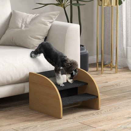 PAWROOM - Hundetrapp 3 Trinn, Kjæledyrtrapper Med Sidevegg, Hunderampe For Små Hunder Opptil 10 Kg, Kattetrapper For Sofa, Seng, Sklisikre, Eik