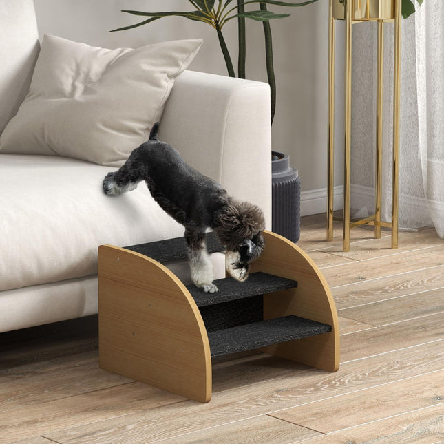 PAWROOM - Hundetrapp 3 Trinn, Kjæledyrtrapper Med Sidevegg, Hunderampe For Små Hunder Opptil 10 Kg, Kattetrapper For Sofa, Seng, Sklisikre, Eik
