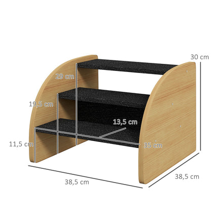 PAWROOM - Hundetrapp 3 Trinn, Kjæledyrtrapper Med Sidevegg, Hunderampe For Små Hunder Opptil 10 Kg, Kattetrapper For Sofa, Seng, Sklisikre, Eik