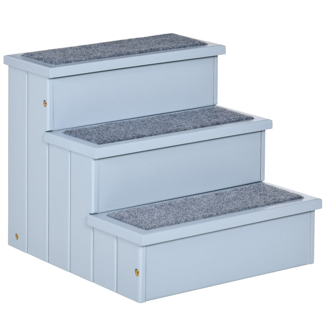 PAWROOM - Pet Stairs Hundetrapper Med 3 Trinn Og Teppe, Oppbevaringsplass, Grå, 40,5X44,5X38 Cm