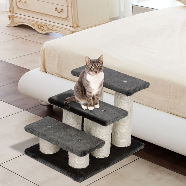 PAWROOM - Animal stairs for cats and dogs, 3-step plush, dark gray 45x35x34 cm