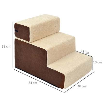 PAWROOM - Hundetrapper Praktisk Kjæledyrtrapp Med 3 Trinn For Katter Og Hunder, Plysj, Beige, 54X40X39Cm
