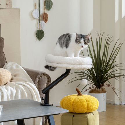 PAWROOM - Katteseng, 360° roterende, justerbar høyde, kremfarget