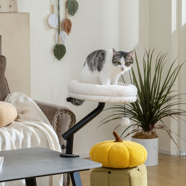 PAWROOM - Katteseng, 360° roterende, justerbar høyde, kremfarget