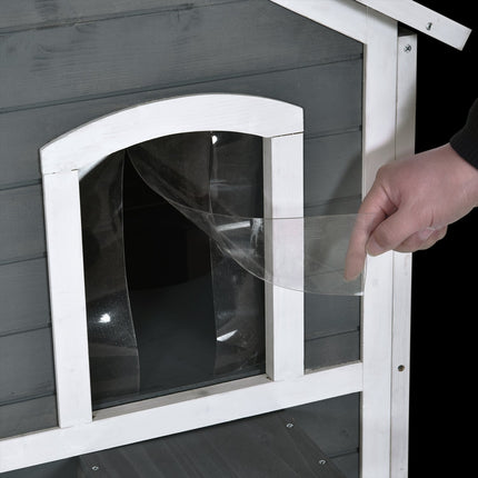 PAWROOM - Kattehus Med Asfalttak Værbestandig Utendørs Kattehus Med Trapper, 2 Plan, Grantre, Grå, 78X55,5X91Cm