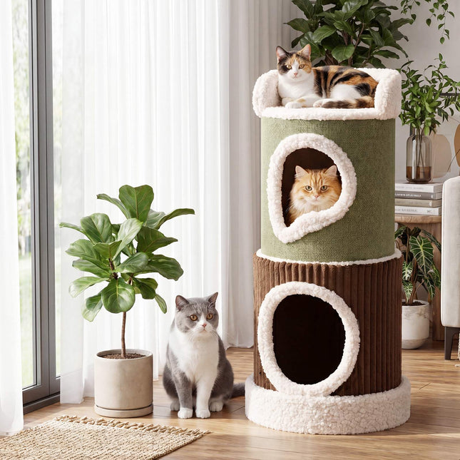PAWROOM - Innendørs kattehus med topp sitteplass, doble leiligheter