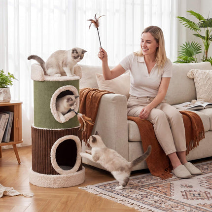 PAWROOM - Indoor Cat House With Top Perch, Double Condos