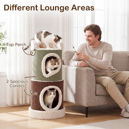 PAWROOM - Indoor Cat House With Top Perch, Double Condos