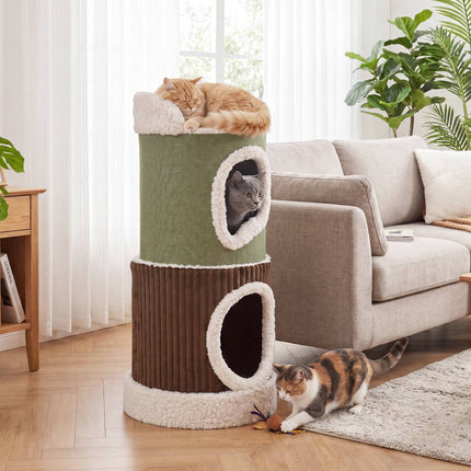 PAWROOM - Indoor Cat House With Top Perch, Double Condos