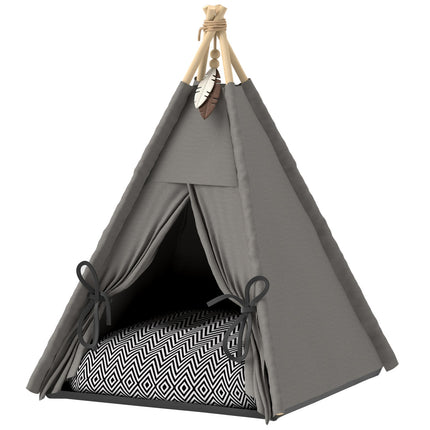 PAWROOM - Tipitelt for kjæledyr, kattetelt med avtagbare og vaskbare puter, kattehus med sklisikker base, lekeball, for katter under 5 kg, minihunder, 60 x 60 x 76 cm, grå