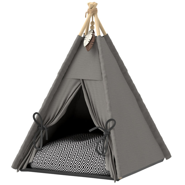PAWROOM - Cat Tipi Tent, Washable Cushions, Grey, Pets Under 5kg