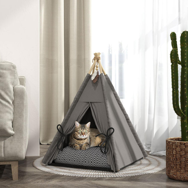 PAWROOM - Cat Tipi Tent, Washable Cushions, Grey, Pets Under 5kg