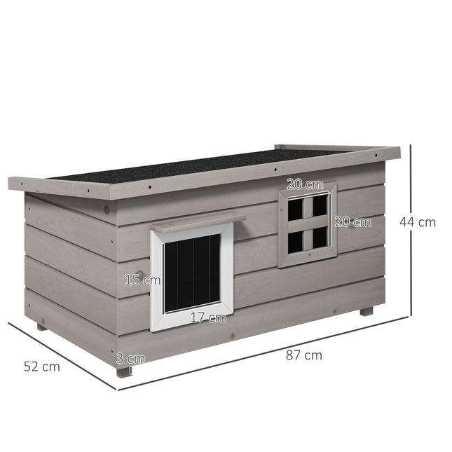 PAWROOM - Kattehus Kattehytte Med Asfalttak Kattehule Smådyrhus Med Vindu Utendørs Vintertett Gran Tre Grå Svart 87 X 52 X 48 Cm