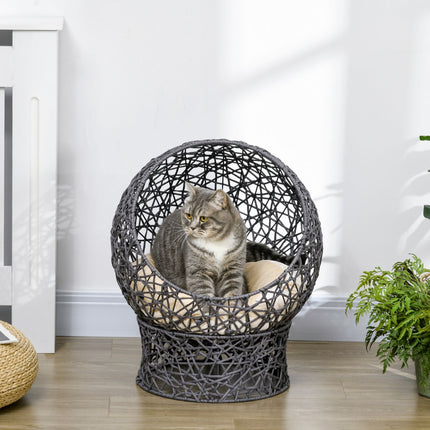 PAWROOM - Katteseng Stilig Kattehule Med Pute, Polyestertau, Lilla + Kremhvit, Sylindrisk Bunn