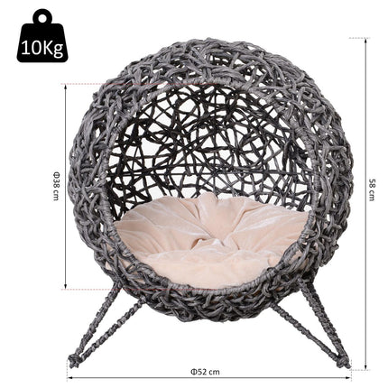 PAWROOM - Rattan cage with cushions, raised, silver gray 52x58 cm