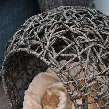 PAWROOM - Rattan cage with cushions, raised, silver gray 52x58 cm