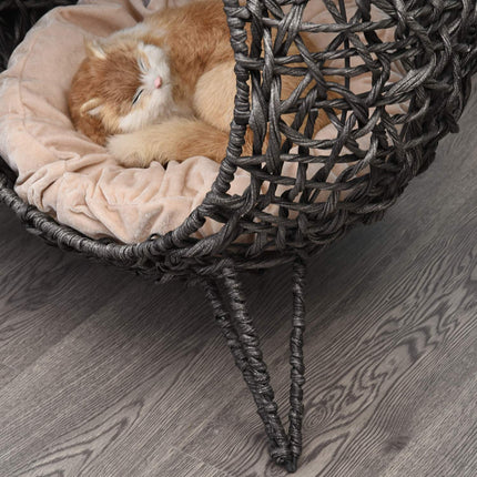 PAWROOM - Rattan cage with cushions, raised, silver gray 52x58 cm