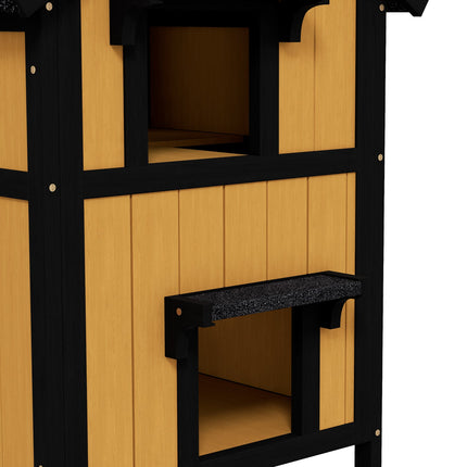 PAWROOM - Outdoor wooden cat house, 2-story, asphalt roof, yellow