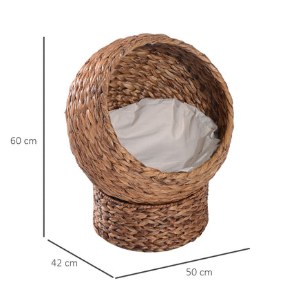 PAWROOM - Rattan Cat Cave Bed With Cushion, Water Hyacinth, 50cm
