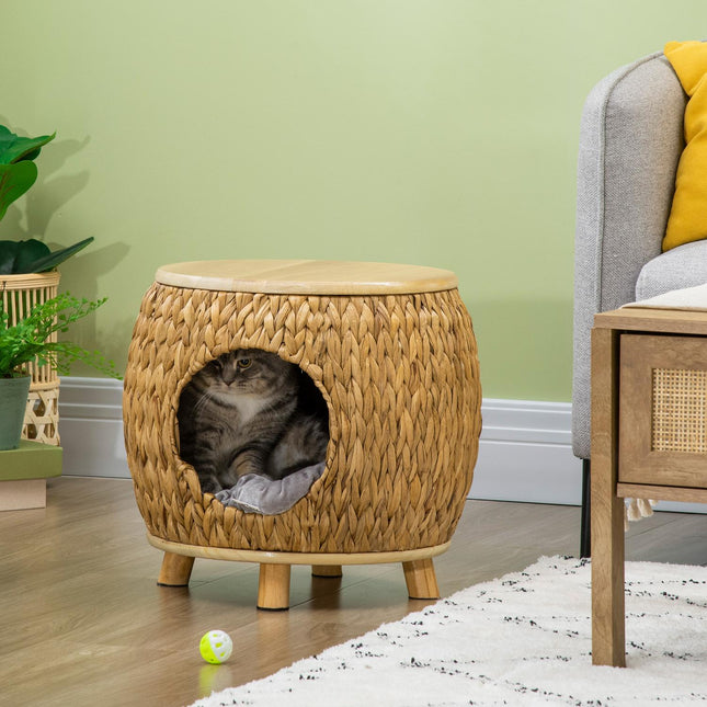 PAWROOM - Rattan Cat Cave & Bed - 2-in-1 with pillow, 44x43x42cm