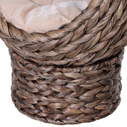 PAWROOM - Rattan Cat Basket Koselig Kattehule Med Pute, Kjæledyrseng Laget Av Vannhyasint, Mørkebrun, 42X33X52Cm