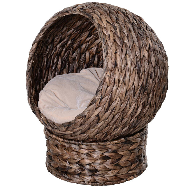PAWROOM - Rattan Cat Basket - Cozy Water Hyacinth Cave, Dark Brown