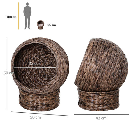 PAWROOM - Rattan Cat Basket - Cozy Water Hyacinth Cave, Dark Brown