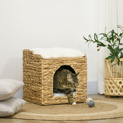 PAWROOM - Rattan Cat Cave 2-Level Pute Water Hyacinth Brown Opptil 5 Kg