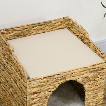 PAWROOM - Rattan Cat Cave 2-Level Pute Water Hyacinth Brown Opptil 5 Kg