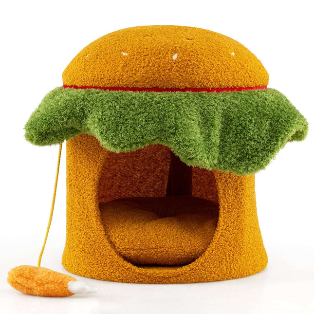 PAWROOM - Kattesenghule, hamburgerformet, plysjpute, oransje