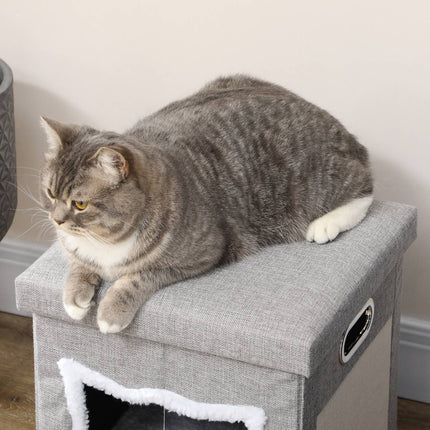 PAWROOM - Cat Cave Ottoman with cushion and scratching ball, Anti-Slip Grey