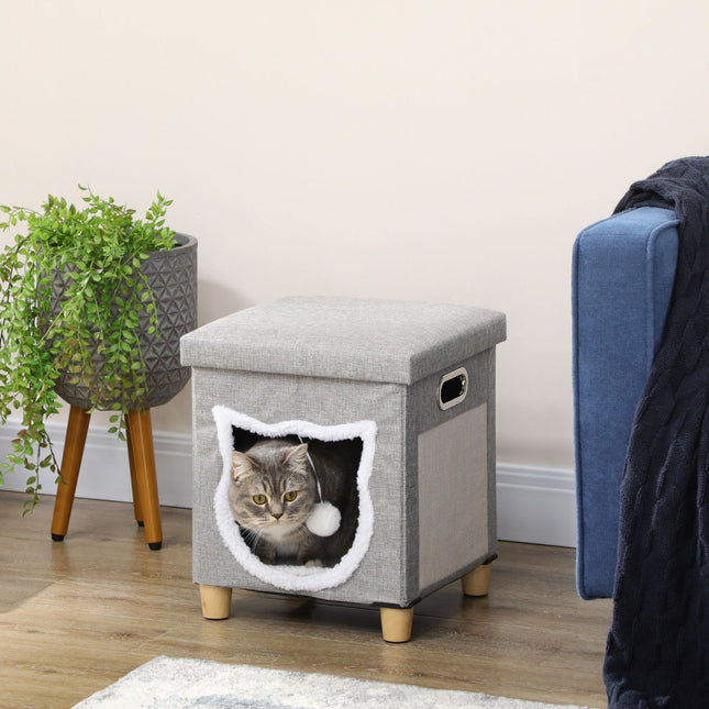 PAWROOM - Cat Cave Ottoman Med Pute Og Skrapematte Lekeball Anti-Skli Grå Polyester For Katter