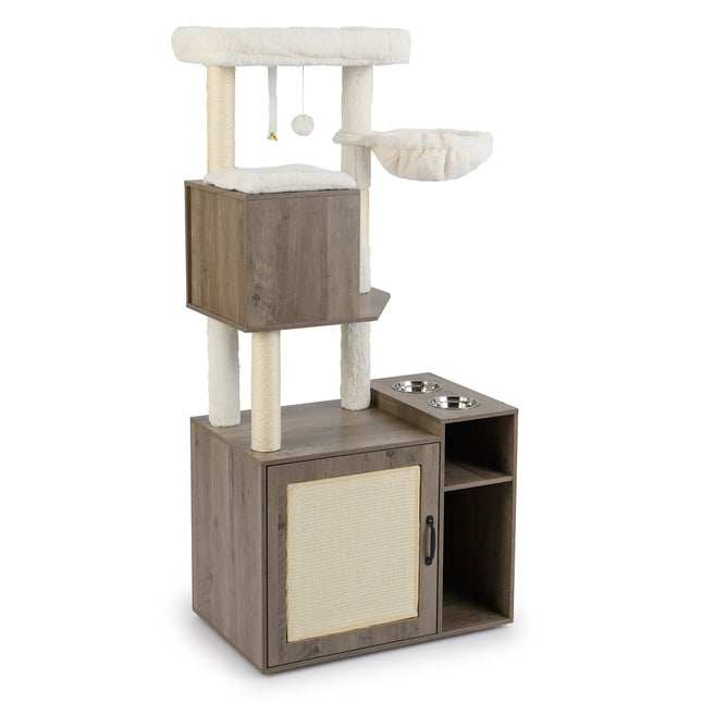 PAWROOM - Cat Tower with Sisal Post, Litter Box, Hanging Ball
