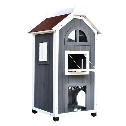 PAWROOM - Kattehus For Katteseng Eller Søppelbrett Allsidig Katteskap, Grantre, Asfalttak, Grått, 59X55X109Cm