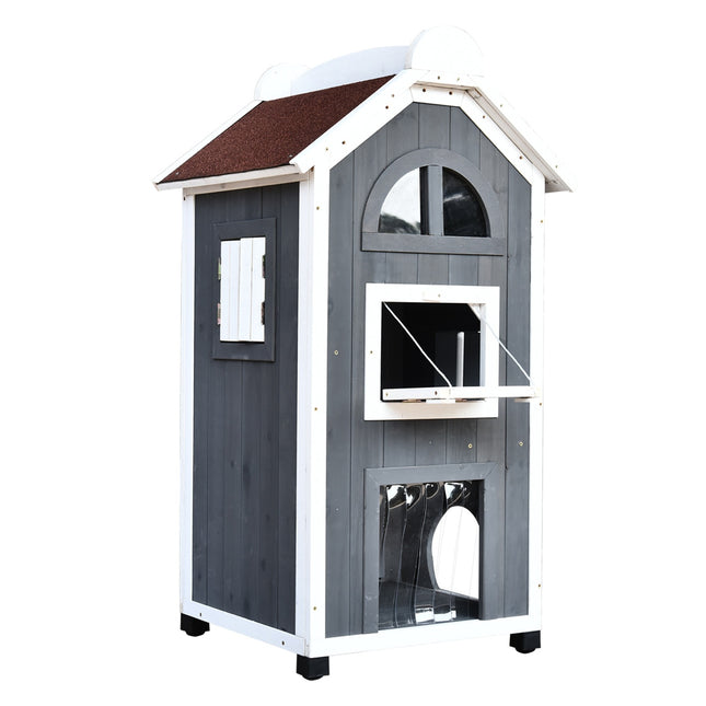PAWROOM - Kattehus For Katteseng Eller Søppelbrett Allsidig Katteskap, Grantre, Asfalttak, Grått, 59X55X109Cm