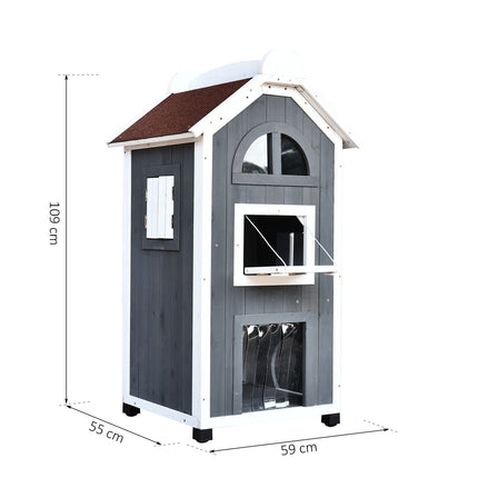 PAWROOM - Kattehus For Katteseng Eller Søppelbrett Allsidig Katteskap, Grantre, Asfalttak, Grått, 59X55X109Cm