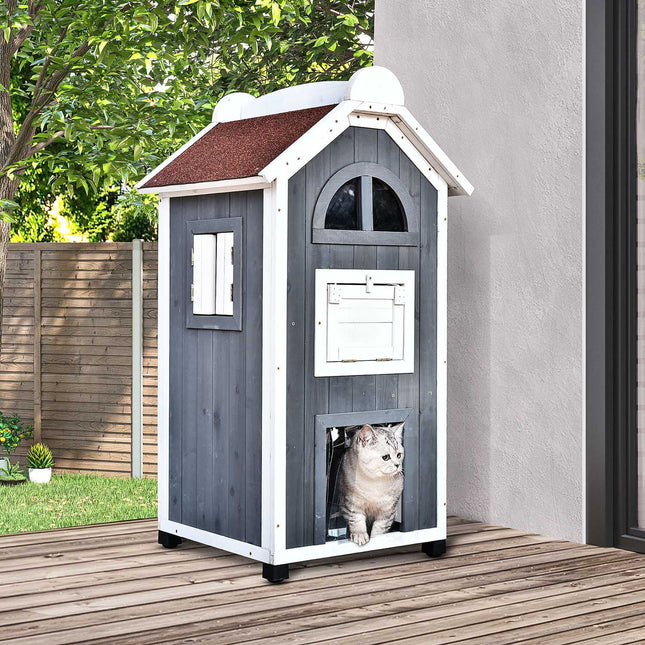 PAWROOM - Kattehus For Katteseng Eller Søppelbrett Allsidig Katteskap, Grantre, Asfalttak, Grått, 59X55X109Cm