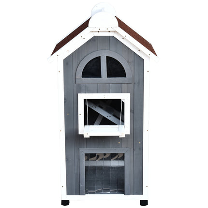 PAWROOM - Kattehus For Katteseng Eller Søppelbrett Allsidig Katteskap, Grantre, Asfalttak, Grått, 59X55X109Cm