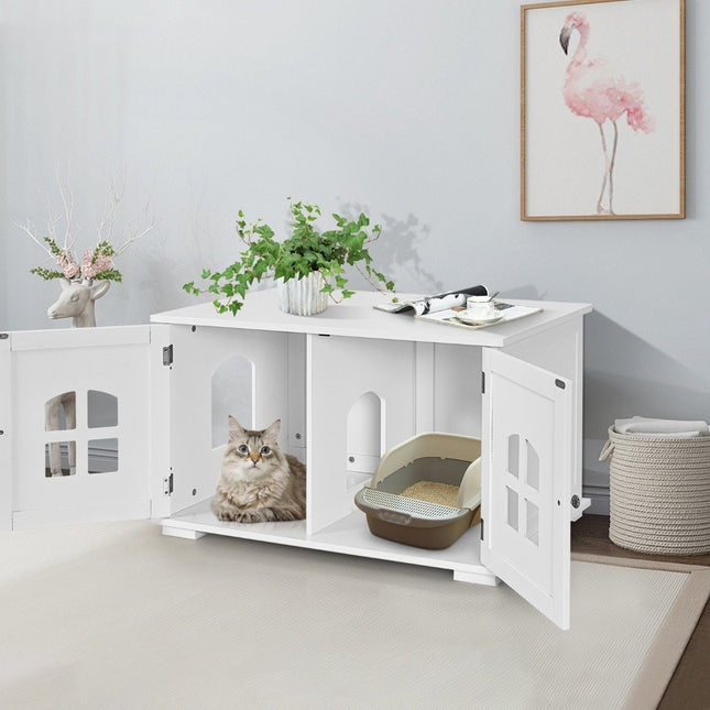 PAWROOM - Søppelboks kabinett Cat House med doble dører og vinduer dekorativ søppelkasse