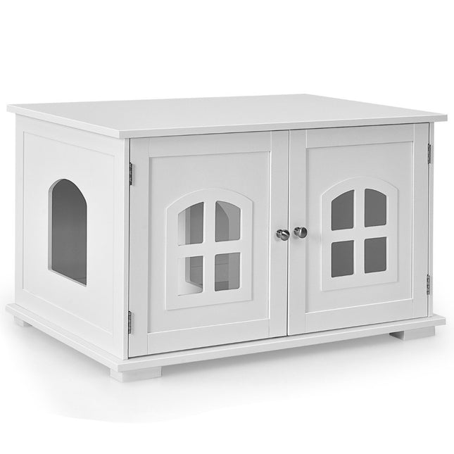 PAWROOM - Søppelboks kabinett Cat House med doble dører og vinduer dekorativ søppelkasse