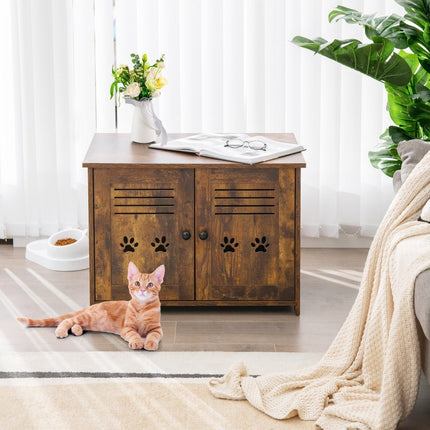 PAWROOM - Kattehus kattetoalett med doble sprossedører katteskap 70 x 52 x 51 cm brun