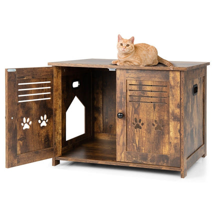 PAWROOM - Kattehus kattetoalett med doble sprossedører katteskap 70 x 52 x 51 cm brun