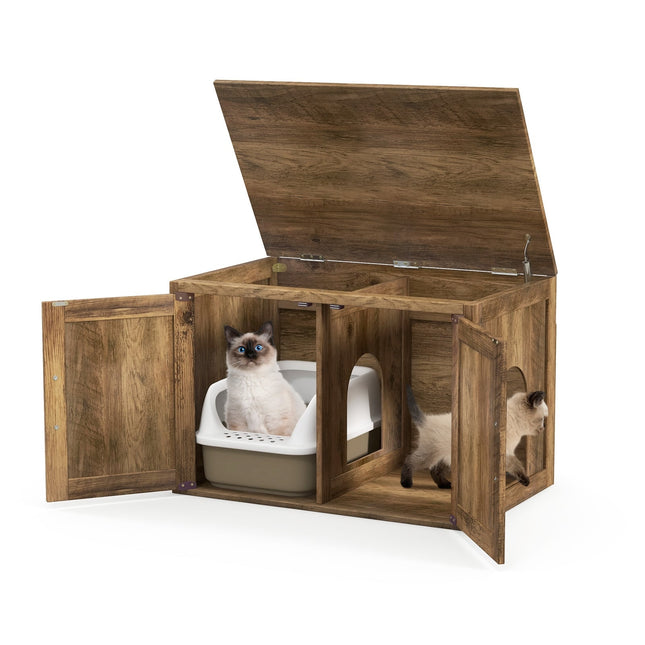 PAWROOM - Cat Litter Box Cabinet with Double Doors, Oak Finish